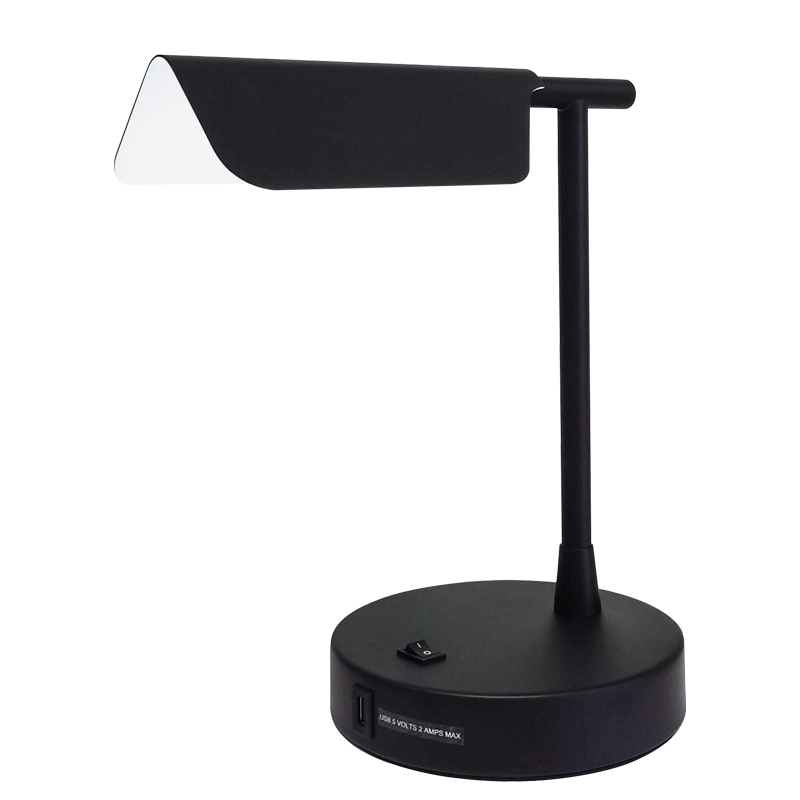 Matte Black Desk Light a on/off -rokerikytkin, kätevä pistorasia ja USB -latausportti hotellin huoneessa